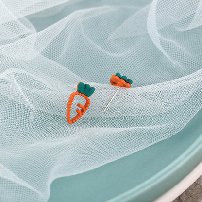 Orange Enamel and 18K Gold-Plated Carrot Stud Earrings, gold stud earrings for women, botanical inspired, detail close-up