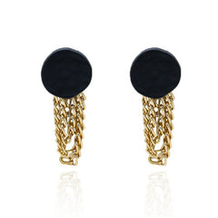 Black Enamel & 18K Gold-Plated Chain Drop Earrings