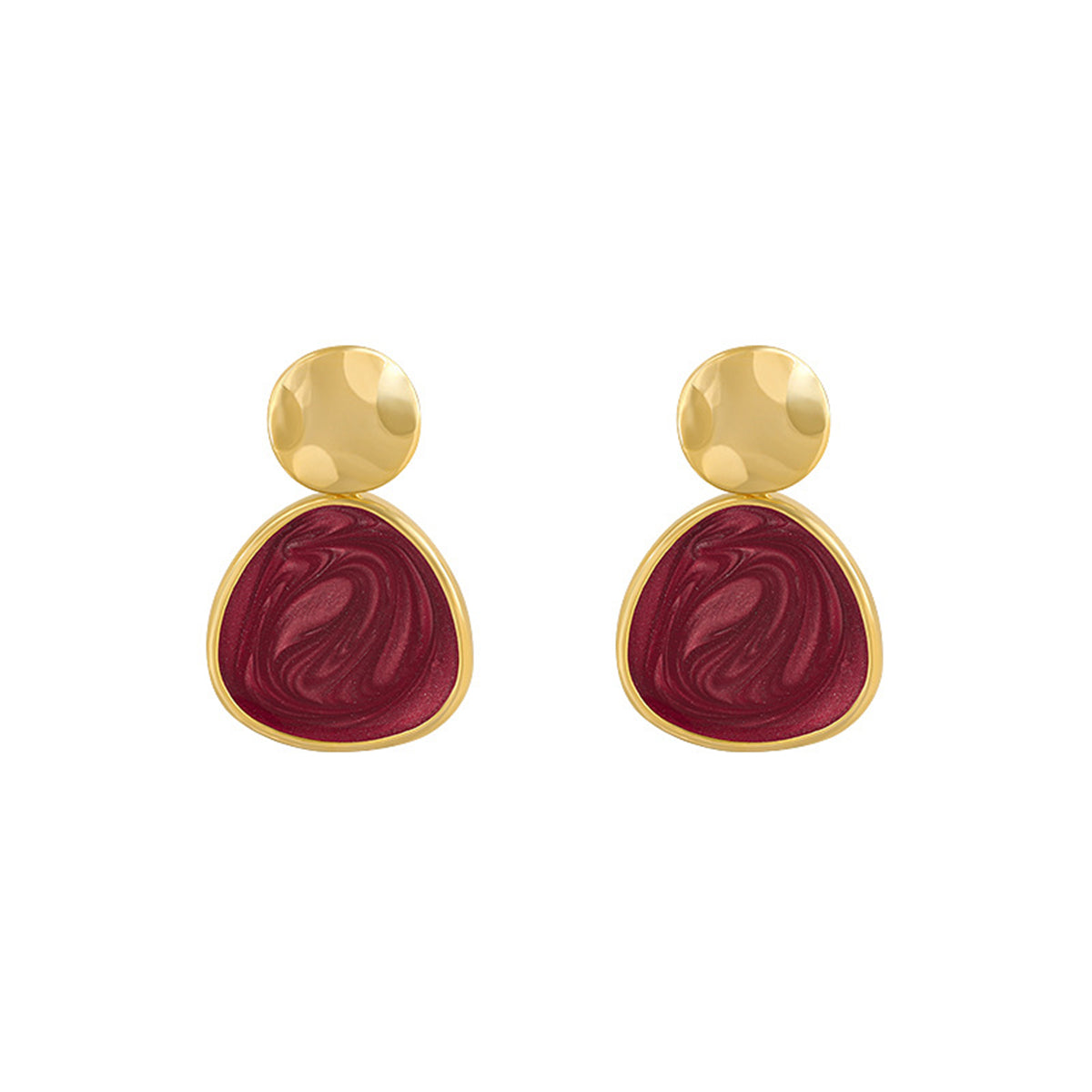 Wine Red Enamel and 18K Gold-Plated Triangle Drop Earrings, gold drop earrings for women, styled look