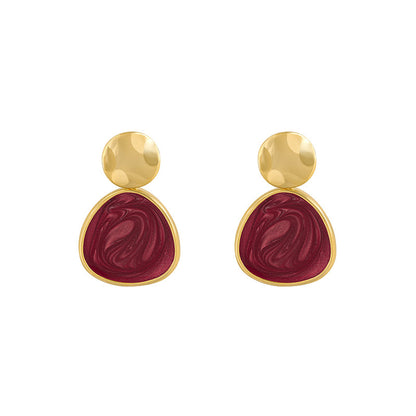 Wine Red Enamel and 18K Gold-Plated Triangle Drop Earrings, gold drop earrings for women, styled look