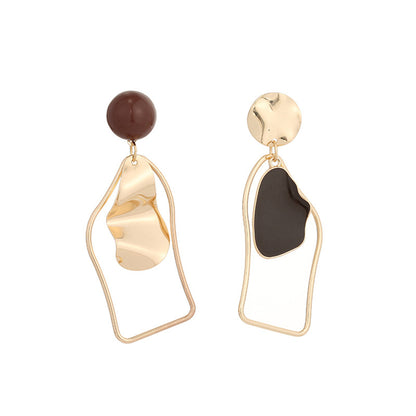 Black Enamel and 18K Gold-Plated Abstract Mismatched Drop Earrings, gold drop earrings for women, front view