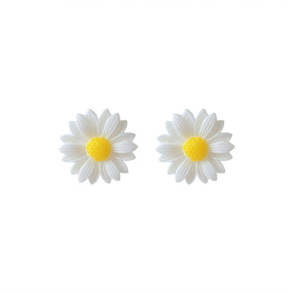 White Mum Flower Stud Earrings, stud earrings for women, dainty minimalist design, lifestyle look