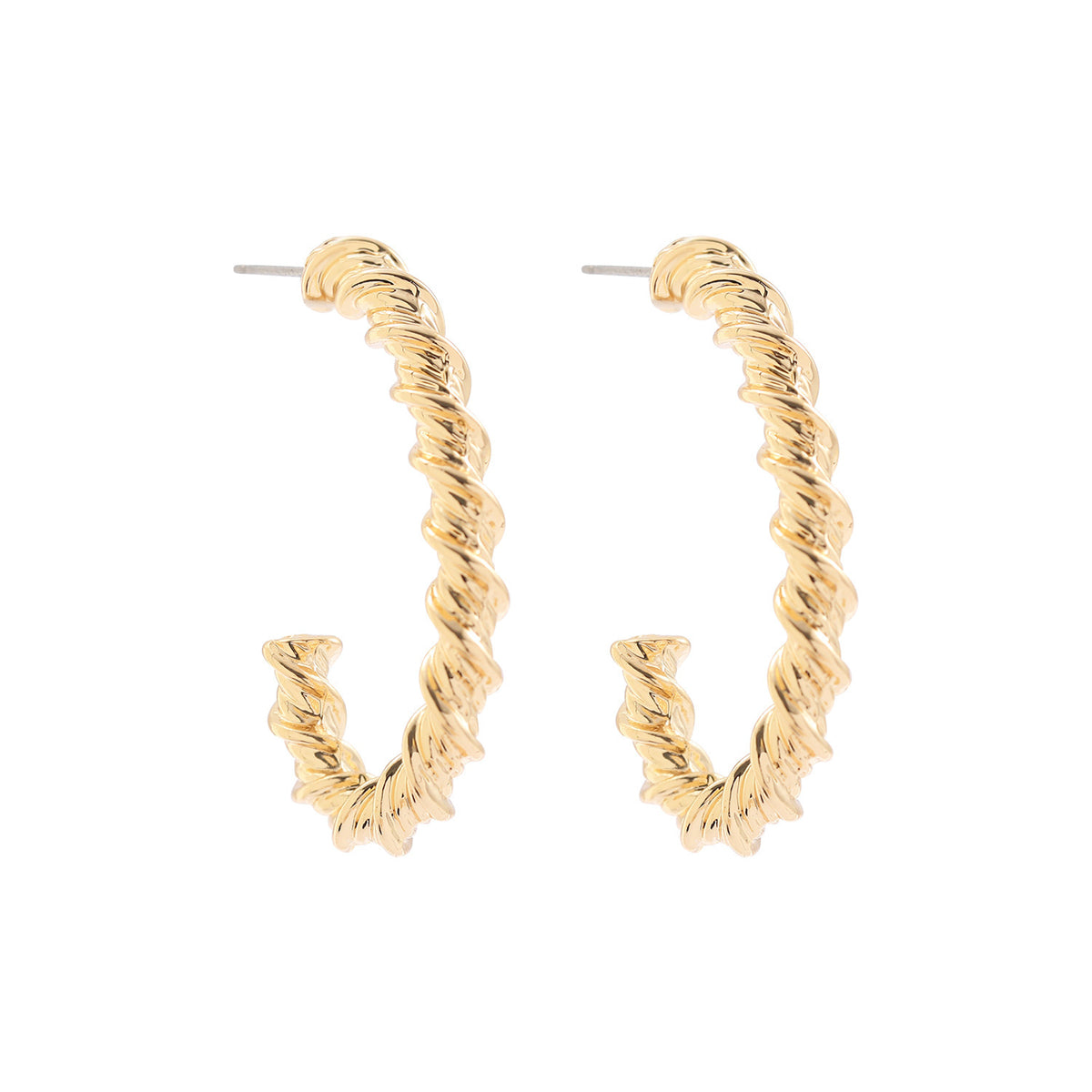 18K Gold-Plated Twine Hoop Earrings, botanical inspired, front view