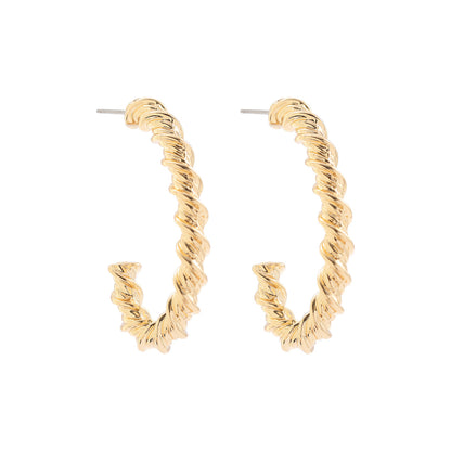 18K Gold-Plated Twine Hoop Earrings, botanical inspired, front view