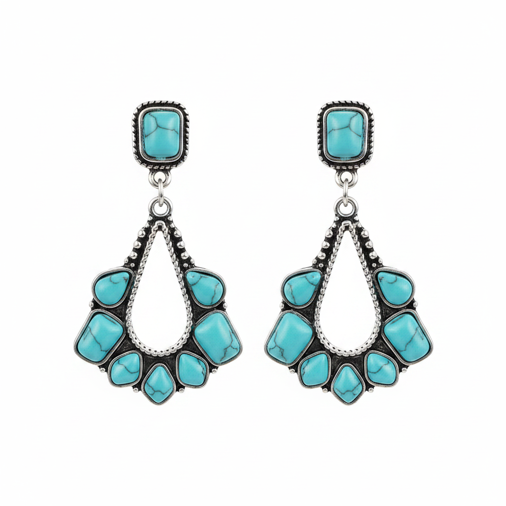 Marbled Turquoise & Silver-Plated Chandelier Drop Earrings - Street Region