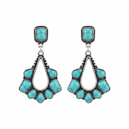 Marbled Turquoise & Silver-Plated Chandelier Drop Earrings - Street Region
