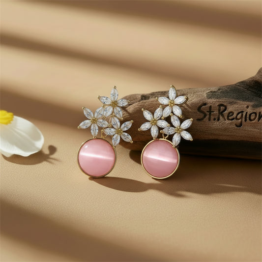 18K Gold-Plated & Clear Cubic Zirconia Floral Stud Earrings - Street Region