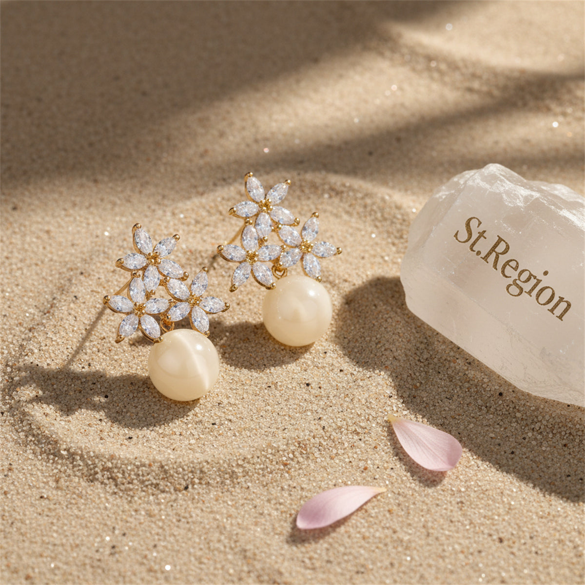 18K Gold-Plated & Clear Cubic Zirconia Floral Stud Earrings - Street Region
