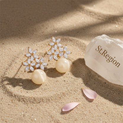18K Gold-Plated & Clear Cubic Zirconia Floral Stud Earrings - Street Region