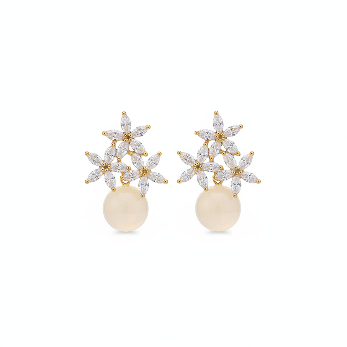 18K Gold-Plated & Clear Cubic Zirconia Floral Stud Earrings - Street Region