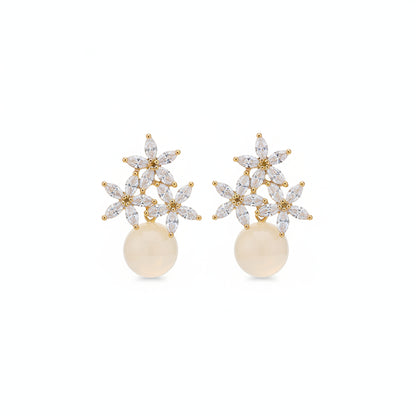 18K Gold-Plated & Clear Cubic Zirconia Floral Stud Earrings - Street Region