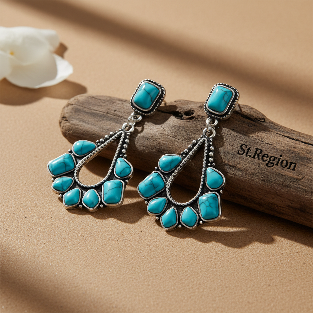 Marbled Turquoise & Silver-Plated Chandelier Drop Earrings - Street Region