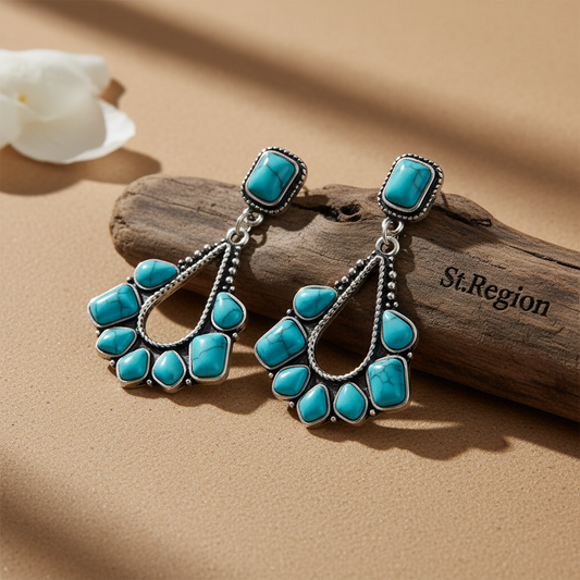 Marbled Turquoise & Silver-Plated Chandelier Drop Earrings - Street Region