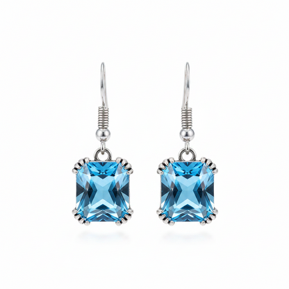 Sea Blue Crystal & Silver-Plated Princess-Cut Drop Earrings - Street Region