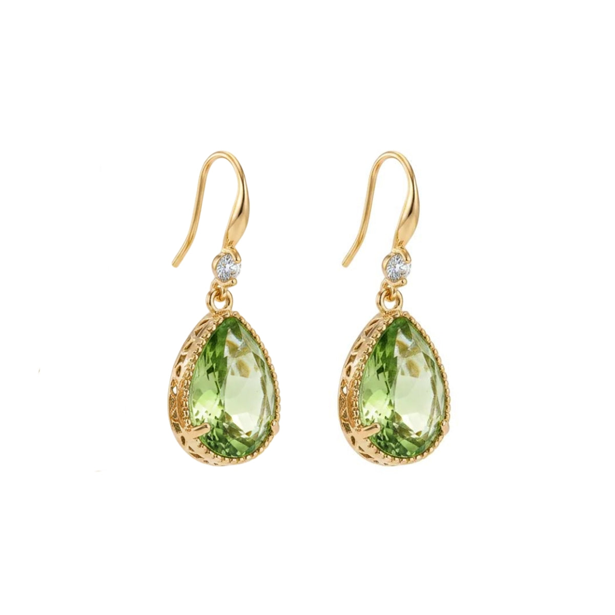 Green Crystal & Cubic Zirconia Goldtone Teardrop Hook Earrings - Street Region