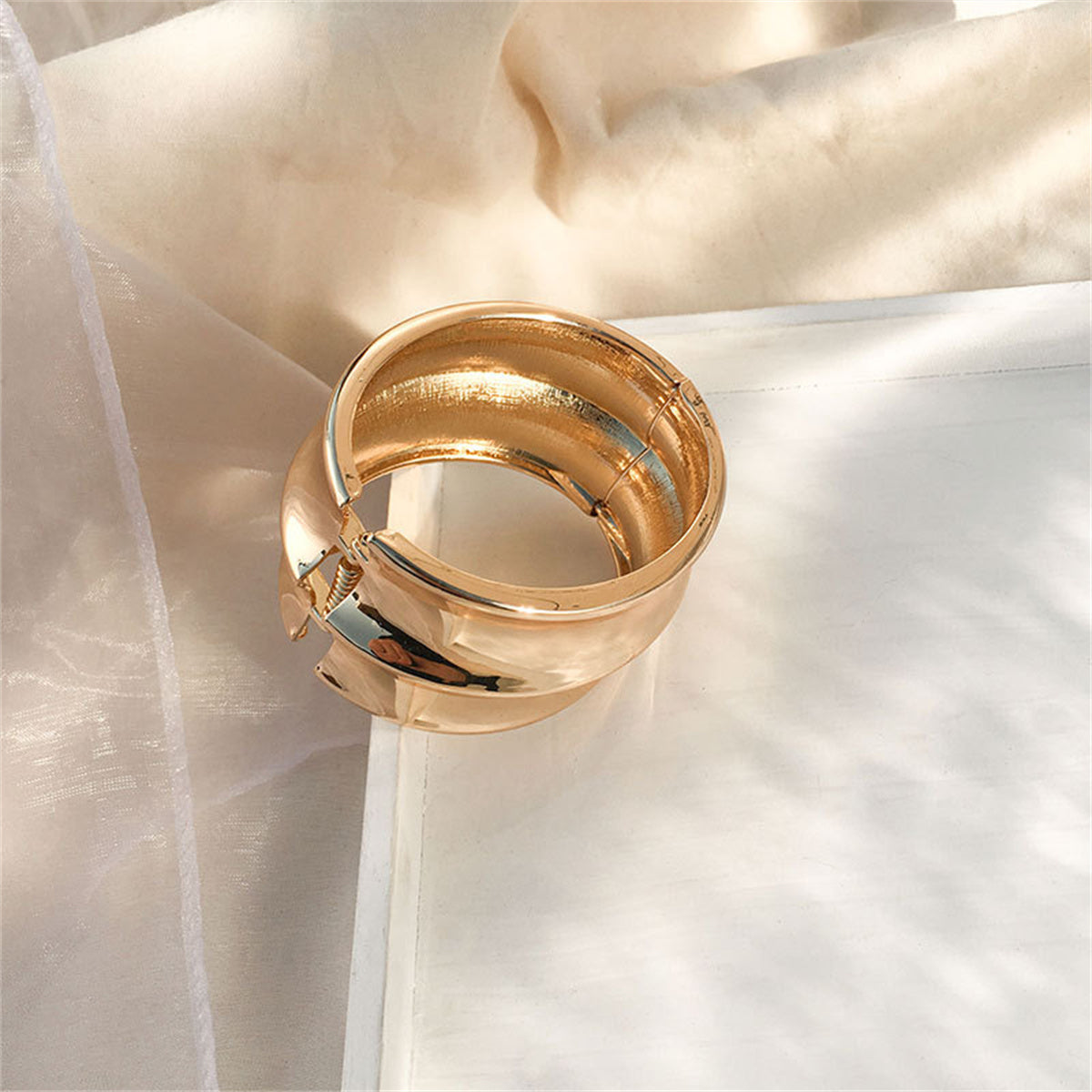 18K Gold-Plated Drum Hinge Bangle, gold bangle bracelet, dainty minimalist design, side view