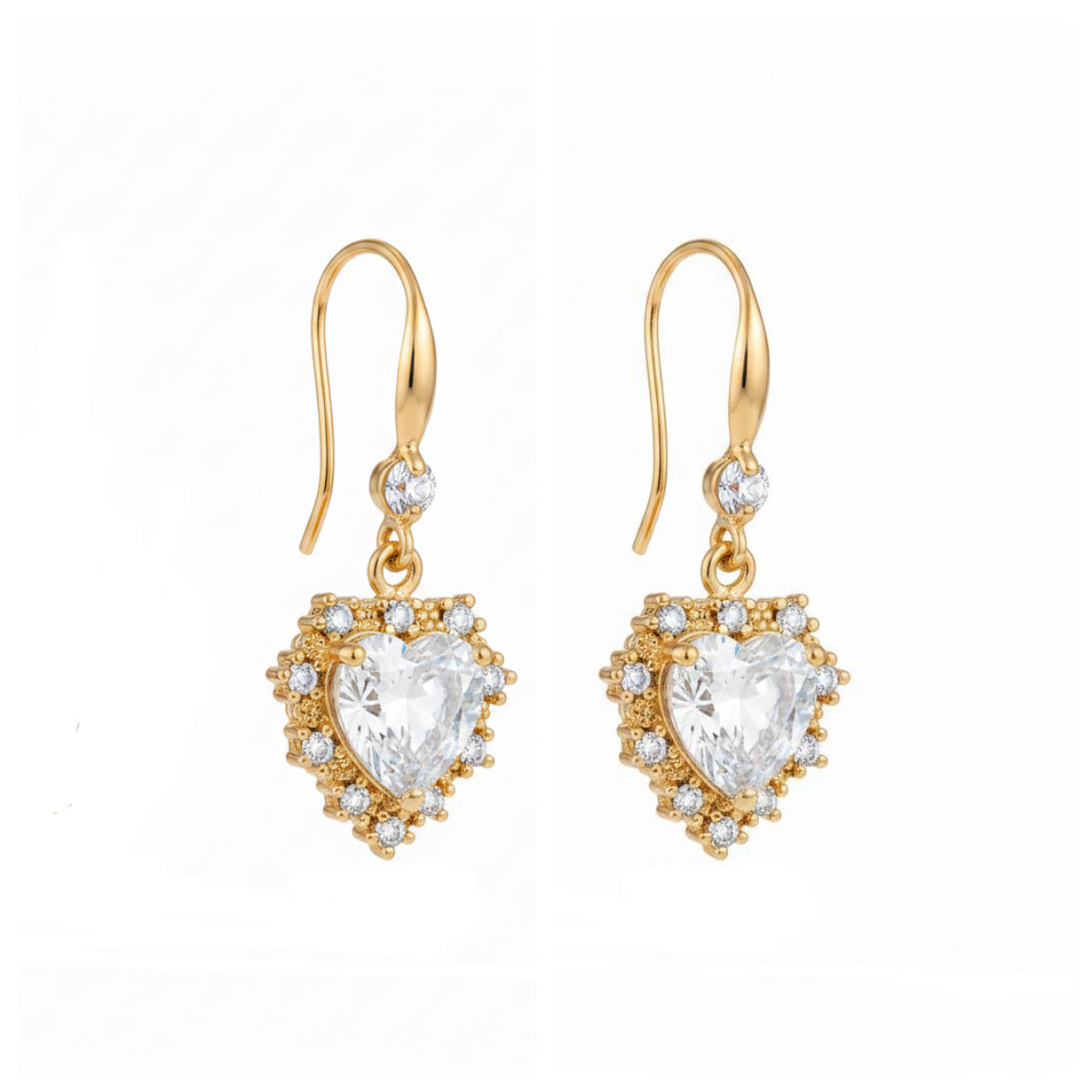 White Crystal & Cubic Zirconia Goldtone Heart Hook Earrings - Street Region