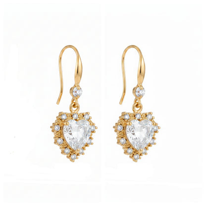 White Crystal & Cubic Zirconia Goldtone Heart Hook Earrings - Street Region