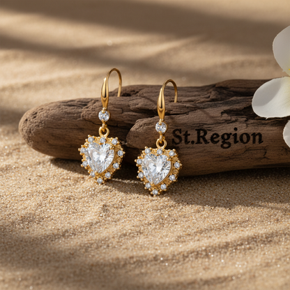 White Crystal & Cubic Zirconia Goldtone Heart Hook Earrings - Street Region