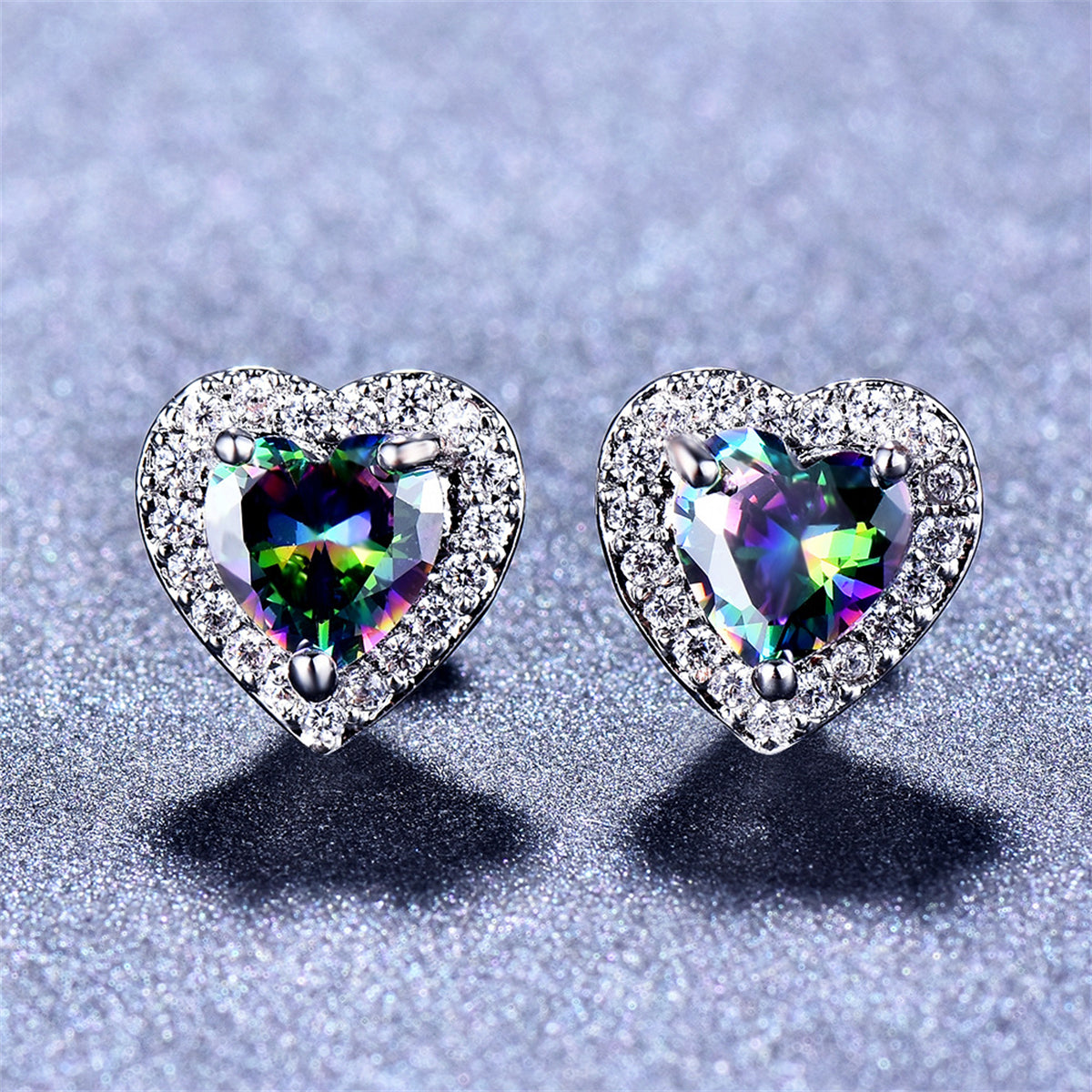Colored Crystal & Cubic Zirconia Silver-Plated Halo Heart Stud Earrings
