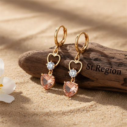 Champagne Crystal & Cubic Zirconia 18K Gold-Plated Heart Dangle Earring