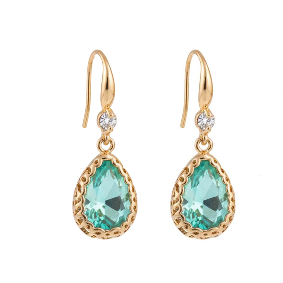 Green Crystal & Cubic Zirconia Goldtone Teardrop Hook Earrings - Street Region
