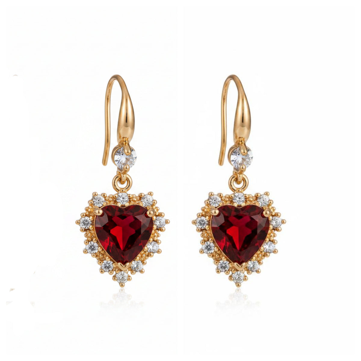 Red Crystal & Cubic Zirconia Goldtone Heart Hook Earrings - Street Region