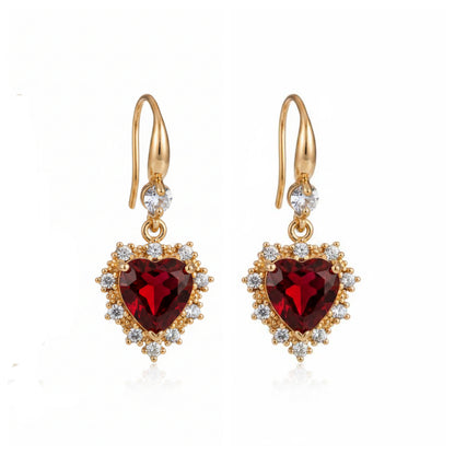 Red Crystal & Cubic Zirconia Goldtone Heart Hook Earrings - Street Region