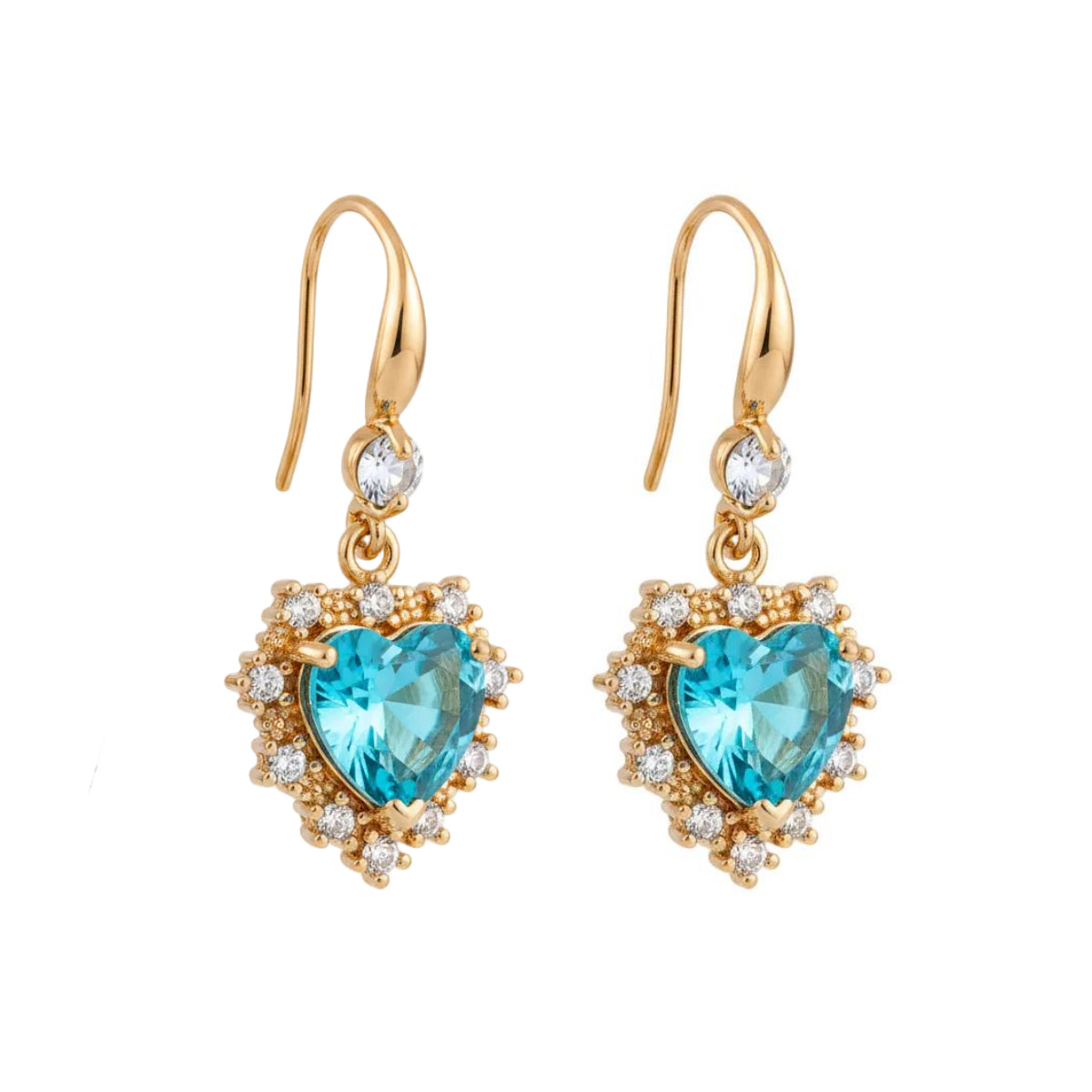 Blue Crystal & Cubic Zirconia Goldtone Heart Hook Earrings - Street Region