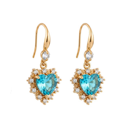 Blue Crystal & Cubic Zirconia Goldtone Heart Hook Earrings - Street Region