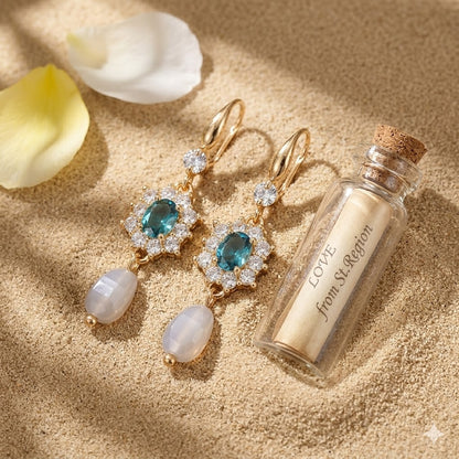 Sea Blue Crystal & Resin Cubic Zirconia Goldtone Oval Flower Drop Earrings - Street Region