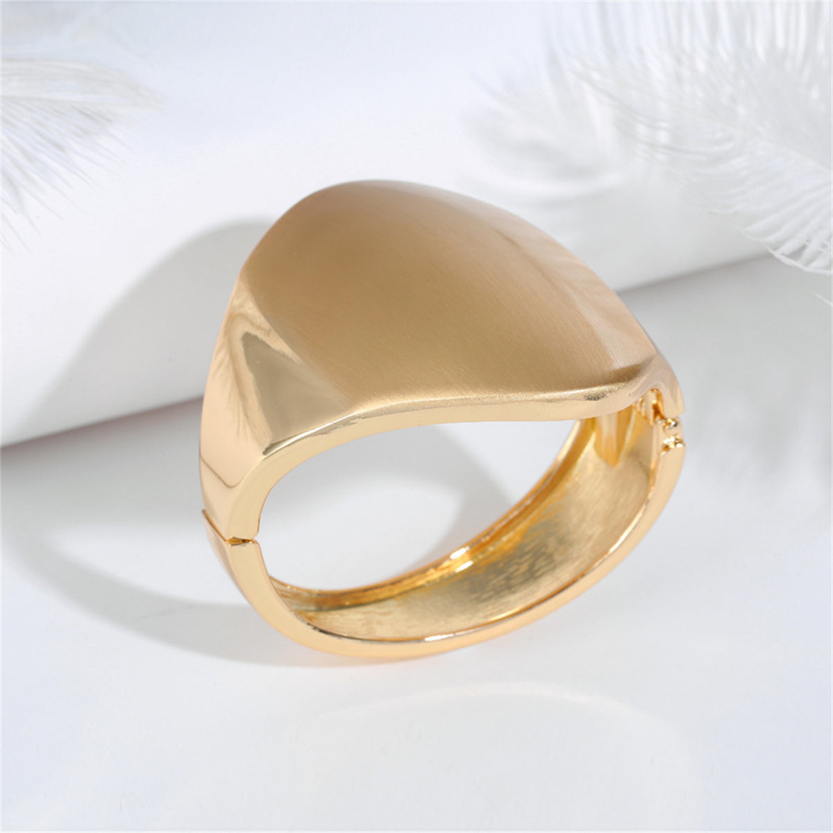 18K Gold-Plated Oval Face Hinge Bangle, gold bangle bracelet, elegant gift for her, side view