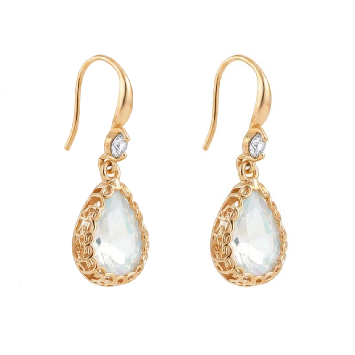 White Crystal & Cubic Zirconia Goldtone Teardrop Hook Earrings - Street Region