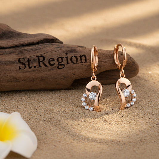 Cubic Zirconia & 18K Gold-Plated Heart Drop Earrings