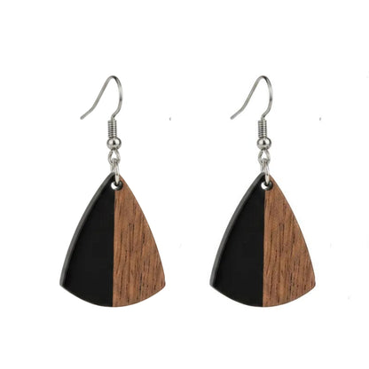 Black Resin & Wood Silvertone Shield Hook Earrings - Street Region