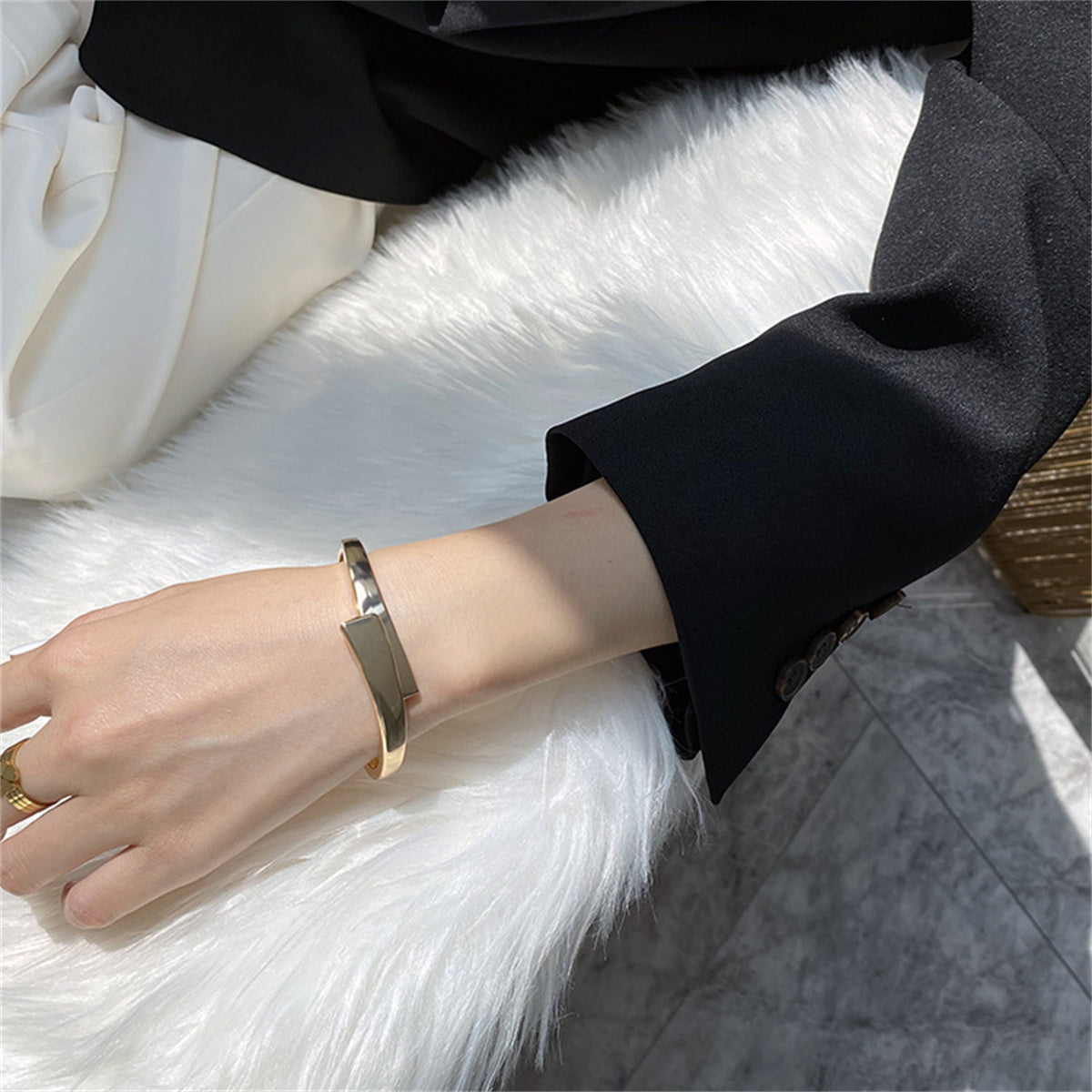 18K Gold-Plated Overlapping Bypass Hinge Bangle, gold bangle bracelet, everyday style, side view