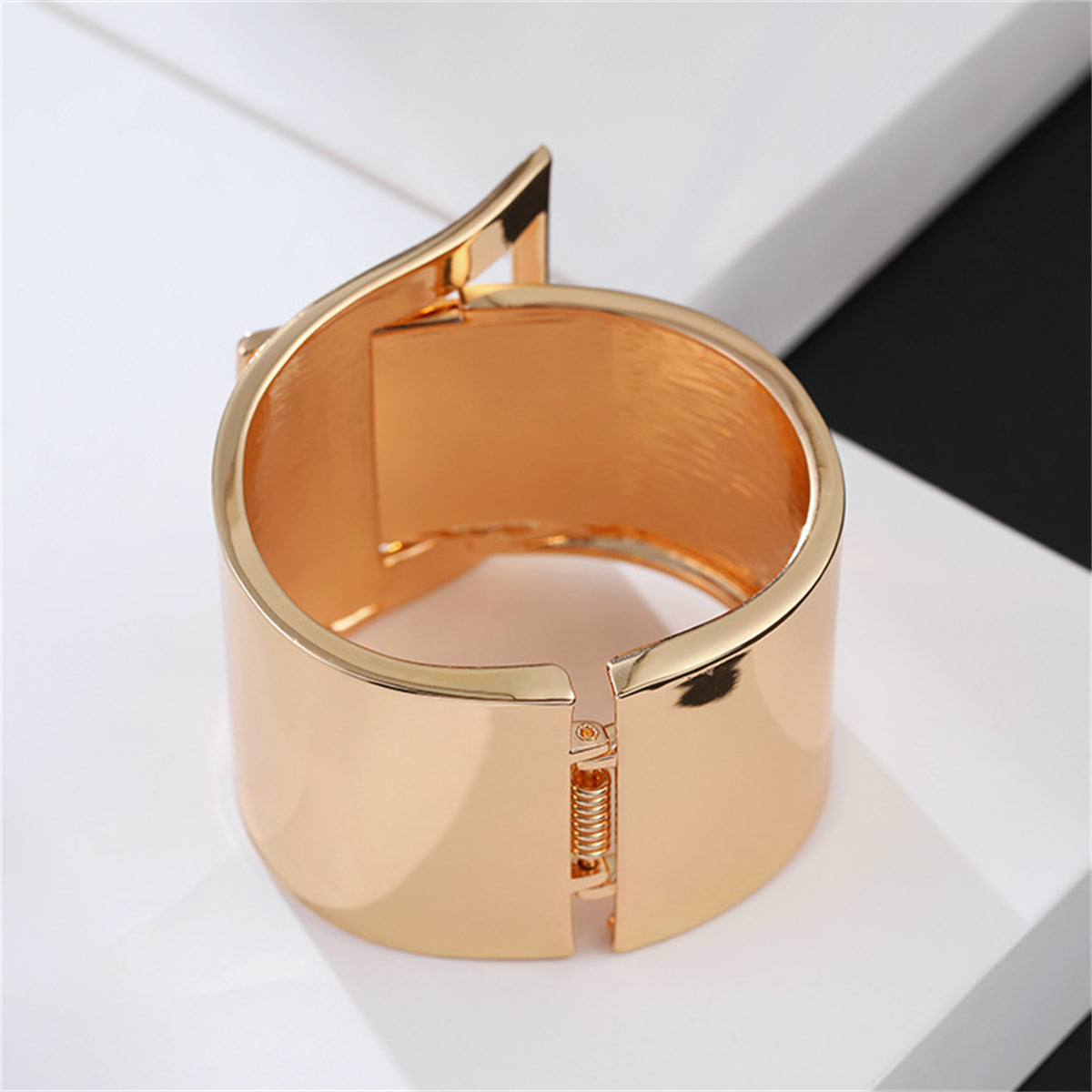 18K Gold-Plated Buckle Wide-Brim Bangle, gold bangle bracelet, everyday style, styled look