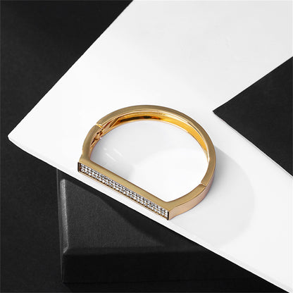 Cubic Zirconia and 18K Gold-Plated Rectangle Hinge Bangle, gold bangle bracelet, everyday style, detail close-up