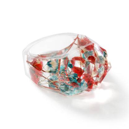 Red and Blue Dried Flower Ring, statement rings for women, elegant gift for her, detail close-up