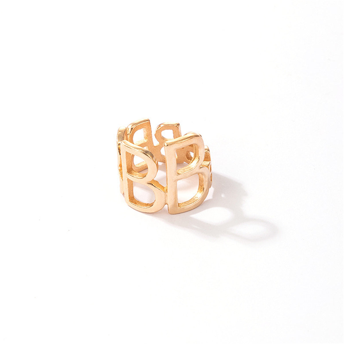 Stunning 18K gold-plated adjustable ring showcasing an openwork design with the letters 'B' for a chic look.