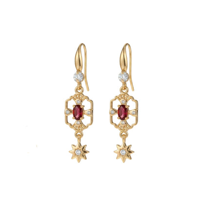 Red Crystal & Cubic Zirconia Goldtone Scalloped Edge Starburst Hook Earrings - Street Region