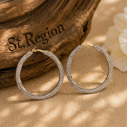 Champagne Cubic Zirconia and 18K Gold-Plated Hoop Earrings, gold hoop earrings for women, front view