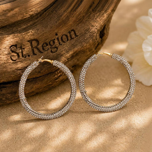 Champagne Cubic Zirconia and 18K Gold-Plated Hoop Earrings, gold hoop earrings for women, front view