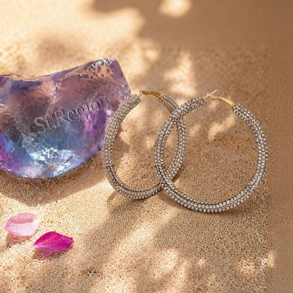 Champagne Cubic Zirconia and 18K Gold-Plated Hoop Earrings, gold hoop earrings for women, detail close-up
