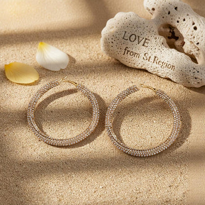 Champagne Cubic Zirconia and 18K Gold-Plated Hoop Earrings, gold hoop earrings for women, lifestyle look
