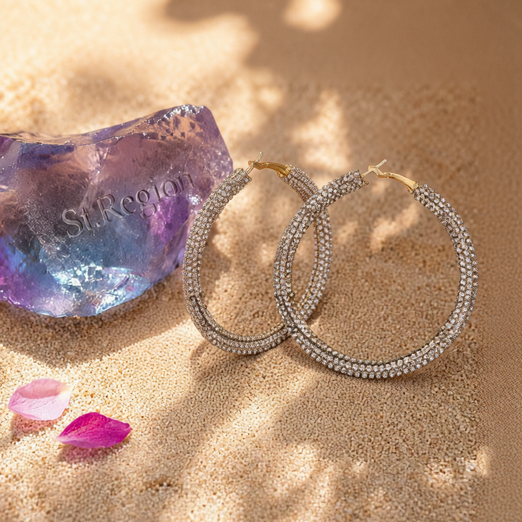 Champagne Cubic Zirconia & 18K Gold-Plated Hoop Earrings