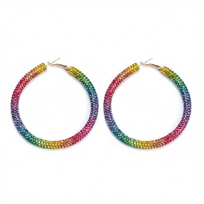 Rainbow Cubic Zirconia and 18K Gold-Plated Hoop Earrings, gold hoop earrings for women, elegant gift for her, side view