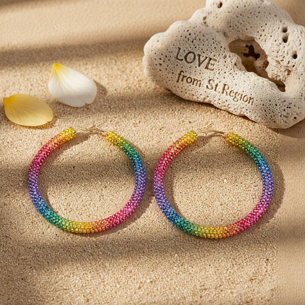 Rainbow Cubic Zirconia and 18K Gold-Plated Hoop Earrings, gold hoop earrings for women, elegant gift for her, lifestyle look