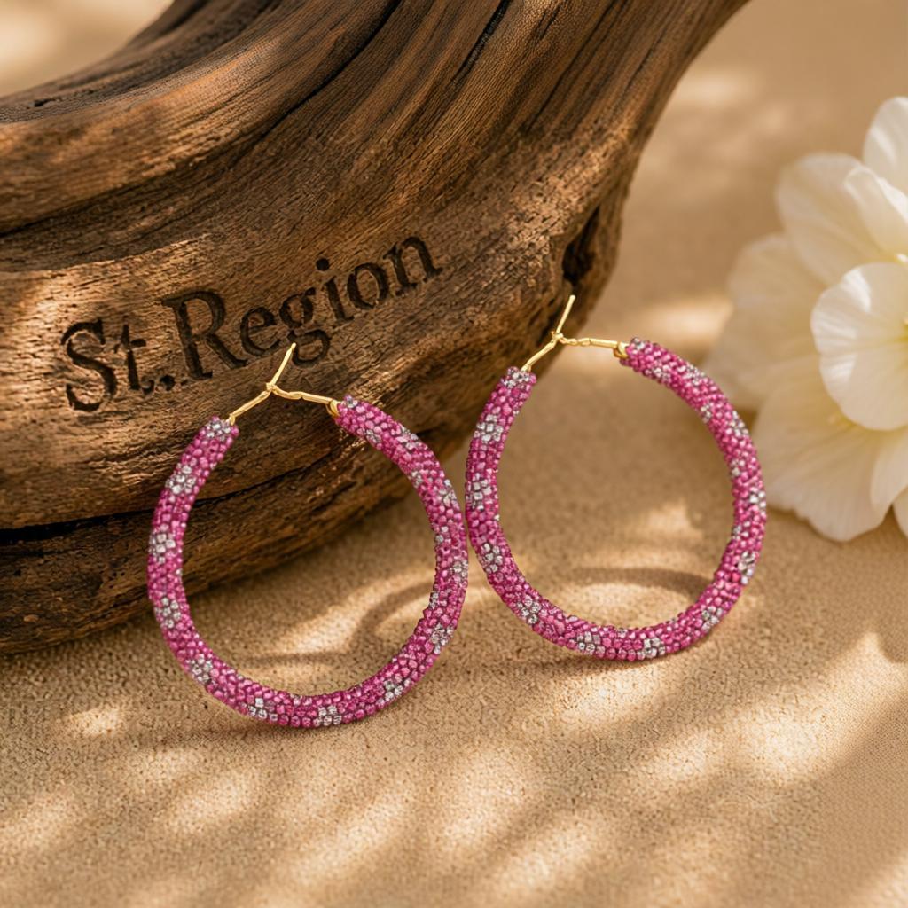Rose Cubic Zirconia and 18K Gold-Plated Hoop Earrings, gold hoop earrings for women, everyday style, front view