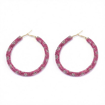 Rose Cubic Zirconia and 18K Gold-Plated Hoop Earrings, gold hoop earrings for women, everyday style, side view